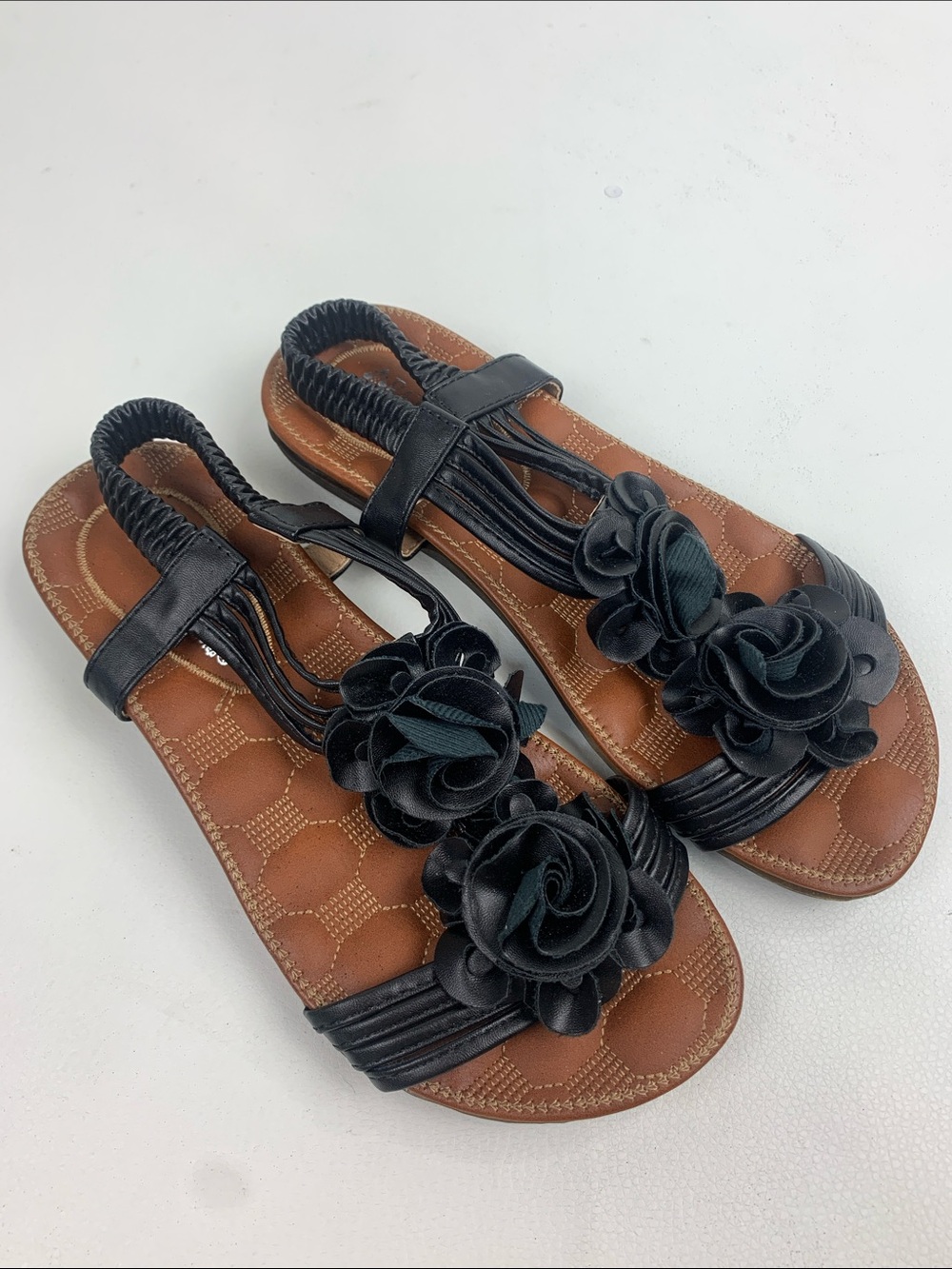 Patrizia by Spring Step Black Floral Slingback Sandals for Women Size 5 New